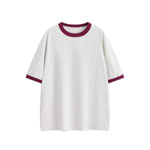 Marque hommes 100% coton été américain lourd 250G décolleté contraste couleur Design Jersey court loisirs pour Couples T-Shirt - Product Image 6