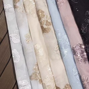 Nhà Máy Trực Tiếp Guofeng Pha Lê Hoa Bead Thêu Lưới Ren Vải Chất Lượng Cao Lụa Crepe Dưới Thêu Vải - Product Image 1