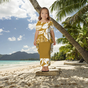 Robe Puletasi pour filles de style îles du Pacifique, design personnalisé, manches courtes bouffantes, col bateau, polyester, robe à queue de poisson, 2 pièces pour enfants - Product Image 2