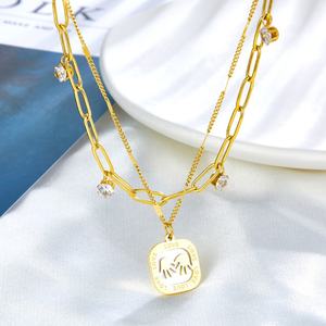 Collar de Acero Inoxidable con Doble Cadena y Accesorios de Concha Blanca con Cuatro Diamantes - Product Image 2