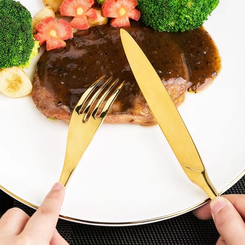 Modern Luxury Matte Gold Flatware Knife Fork Spoon Golden Plated Stainless Steel 304 Cutlery Set for Wedding · image 2