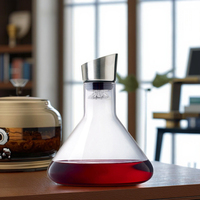 Carafe à vin en verre soufflé à la main, transparente, moderne et classique, personnalisée, 1500 ml (50 oz), avec aérateur en acier inoxydable