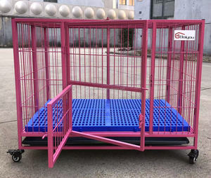 Cage pour chien de luxe Baiyou rose avec plateau en plastique à bouton-pression, roues en fer épaissies, installation facile, anti-évasion, boîte solide - Product Image 1