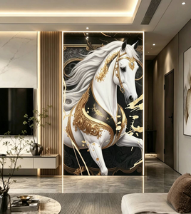 Adesivo Ecologico 3D Stampato a Colori Nero e Oro con Cavallo, Adesivo in Schiuma ad Alta Definizione per Cameretta Bambini, Sfondo TV, Paraschizzi Cucina - Product Image 2
