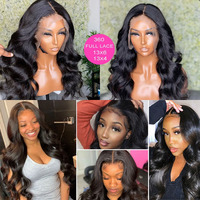 Perruque Body Wave avec cheveux humains pour femmes noires, avec des nœuds Extra petits, pré-fabriqué, partie latérale, en dentelle, avec moins de colle
