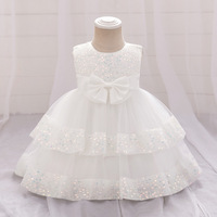 Robe de princesse à col rond pour enfants, style européen et américain, avec paillettes, pour bébé fille d'un an, robe de performance pour anniversaire