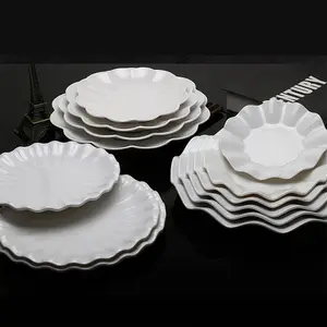 Hot Bán Không Thường Xuyên Trắng Melamine Nhựa Tấm Hoa Hình Dạng Không Thể Phá Vỡ Vòng Melamine Bữa Ăn Tối Tấm