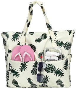 Grande sacola de praia Mulheres zíper impermeável personalizado sacola de praia para piscina ginásio mercearia viagem com bolso molhado - Product Image 1