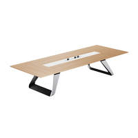 Grande table de réunion exécutive de 12 pieds en bois et métal pour 12 personnes, design de bureau biophilique, bureau d'entreprise élégant