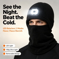 Cagoule LED thermique en polaire coupe-vent pour le cyclisme, la course nocturne, la course à pied et le ski