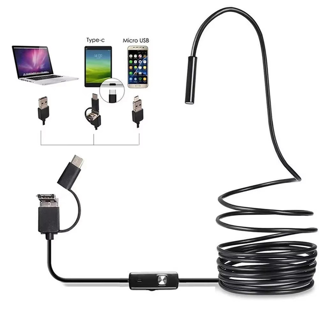 Full HD Camera MicroUsb Type-C Android Smartphone 2M 5M 10m Hard Flexible Wire 5.5mm Endoscopy Camera Inspection
