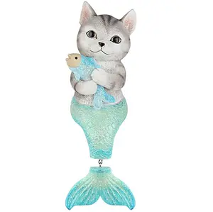 Cat Mermaid Figurines Outdoor Garden Statues Resin Animal Theme Decorations for Home, Bathroom and Patio