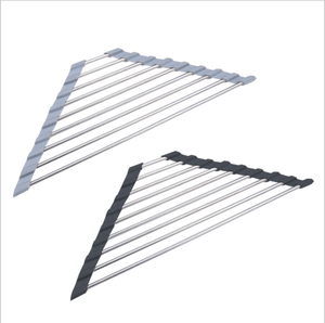 Estante de secado de platos enrollable de acero inoxidable triangular, escurridor resistente al calor para esquina de fregadero de cocina - Product Image 1