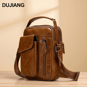 Dujiang Men's Crossbody <b>Bag</b> Genuine Leather Brown Commuter Shoulder <b>Bag</b> High Quality Retro Style - Product Image 1