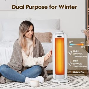 Oscillating Tower <strong>Fan</strong> <strong>Heater</strong> with Fireplace 33 Inches - Portable PTC <strong>Ceramic</strong> Electric <strong>Heater</strong> with LCD Display Remote Control - Product Image 4