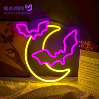 Enseigne néon LED acrylique Halloween Nuit de Lune Chauve-souris, Décoration murale néon en forme de cœur pour Maison Hantée, Caverne d'Homme, Chambre d'Enfant