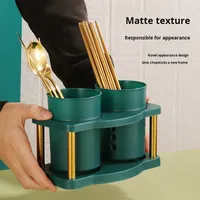 Porte-couteaux et porte-baguettes mural moderne et simple à double niveau en plastique, avec égouttoir de cuisine étanche et créatif