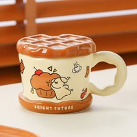 Mug en céramique de luxe 450 ml avec couvercle, motif chien de dessin animé mignon, design élégant, cadeau d'anniversaire, souvenir, tasse à eau de bureau