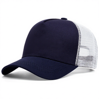 Casquette de baseball unisexe bleu marine à 6 panneaux avec dos en maille blanche, respirante et décontractée pour l'été