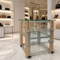 Étagère de présentation en profilé aluminium, sur pied, à trois niveaux, avec roulettes mobiles, pour rangement de salon et table de rangement