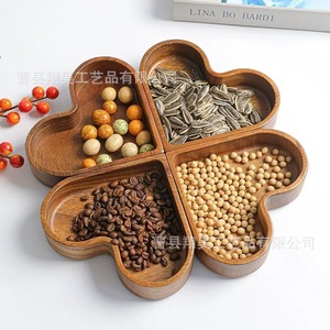 Wooden Heart Shaped Snack Box 4 Compartments Varnished <b>Storage</b> <b>Tray</b> For Candy And Dried Fruit - Product Image 1