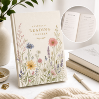 Journal de lecture personnalisé à spirale avec couverture florale aquarelle, suivi de liste de livres à lire, cadeau pour bibliophiles