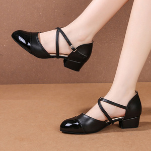 Zapatos de Baile Negros para Niñas y Mujeres, Tacón Bajo de 3.5 cm, Sandalias de Baile Latino, Salsa y <span class=keywords><strong>Tango</strong></span> para Damas, Clase de Baile - Product Image 1