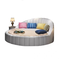Nordisches Rundbett aus weichem Leder, schlichtes Design, modernes Rundbett-Set, neuestes beliebtes Hotel-Rundbett in Muschelform