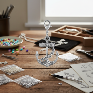 Ciondolo a forma di ancora in cristallo con strass per la creazione di gioielli e progetti artigianali - Product Image 3