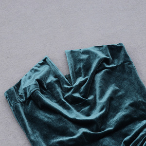 R30409S 2022 primavera e l'estate nuove signore tubo di <span class=keywords><strong>velluto</strong></span> top scollo a v fessura irregolare abito di media lunghezza abbigliamento di fascia alta abito nero - Product Image 6