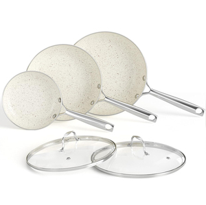 High Quality Marble Ceramic Coating Fry <b>Pans</b> Sets Induction Bottom 6PCS Aluminium Cookware Non-stick Frying <b>Pan</b> Set - Product Image 1