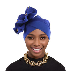 Nouvelle <span class=keywords><strong>femme</strong></span> deux couches Rose fleur foulard africain inde musulman ethnique chapeaux - Product Image 1