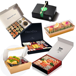 Logo Printed Eco Friendly Biodegradable Restaurant To Go Packaging Delivery Paper Box Customized Food Grade Sushi Takeaway Box