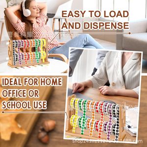 Portaetiquetas de bambú, organizador de escritorio de madera, 2 rodillos, dispensador de etiquetas de 2 capas para uso en el hogar y la oficina - Product Image 4