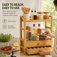 Étagère à épices en bambou moderne et écologique personnalisée à 4 niveaux, 2 tiroirs, robuste, en bois, multifonctionnelle, organisateur d'assaisonnements pour la cuisine
