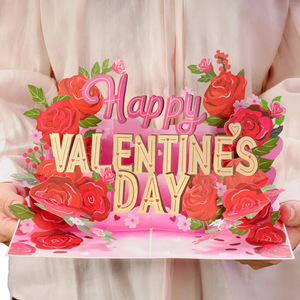 Tarjeta de San Valentín 3D con rosas rojas, tarjeta de felicitación de papel para regalo de amor - Product Image 2