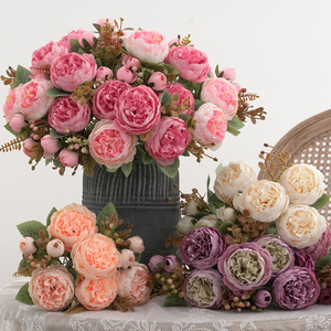 <span class=keywords><strong>Peinture</strong></span> à l'huile, <span class=keywords><strong>bouquet</strong></span> <span class=keywords><strong>de</strong></span> pivoines simulées, tissu <span class=keywords><strong>de</strong></span> soie, fleurs artificielles, style moderne, décoration <span class=keywords><strong>de</strong></span> mariage, arrangement <span class=keywords><strong>de</strong></span> vase - Product Image 2