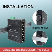 Commutateur Ethernet industriel non géré 16 ports Gigabit avec connecteur RJ45, montable sur rail DIN, boîtier en aluminium, alimentation 12-48VDC