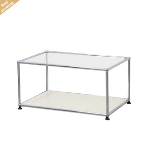 Tavolino da Salotto <span class=keywords><strong>Moderno</strong></span> Minimalista <span class=keywords><strong>in</strong></span> <span class=keywords><strong>Vetro</strong></span> Temperato e Acciaio Inossidabile, Modulare per Casa e Hotel - Product Image 1