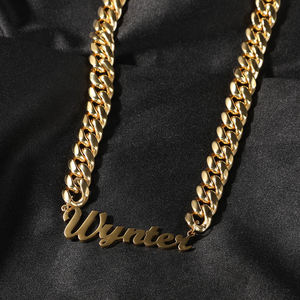 <span class=keywords><strong>Collana</strong></span> Unisex con Catena Cubana in Acciaio Inossidabile Placcato <span class=keywords><strong>Oro</strong></span> 18K, Targhetta Personalizzabile con Nome, Stile Trendy e Design Semplice 14mm - Product Image 4