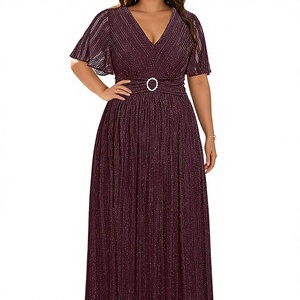 Vestido de satén elegante de verano para mujer, talla grande, formal, informal, con cuello en V, manga corta y bloques de color - Product Image 1