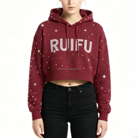 Sudadera con Capucha Unisex de Lujo Personalizada con Pedrería, Bordado 3D y Estampado en Relieve, Estilo Urbano, de Algodón, Corte Cropped y Ajuste Holgado