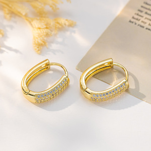 Boucles d'oreilles créoles géométriques en forme de U, or 18 carats, micro-incrustation de zircone, bijoux tendance, cadeau d'anniversaire - Product Image 3