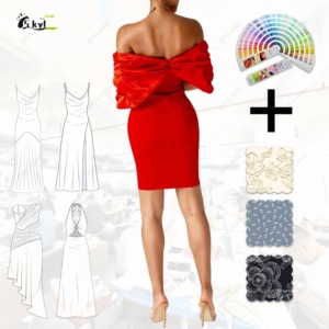 Robe moulante mini rouge élégante et glamour à épaules dénudées et manches bouffantes pour soirées galas Skyland pour femmes - Product Image 2