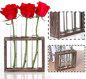 Hot Glass Planter Propagation Station Desktop Plant Terrarium With Wooden <b>Stand</b> Test Tube Flower Bud Vase for Office Decor - Product Image 5