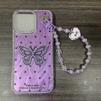 Coque de téléphone papillon diamant avec chaîne pour iPhone 18 17 16 15 14 13 12 11 et Samsung A11 A12 A13 A14 A15 A16, coque arrière IMD