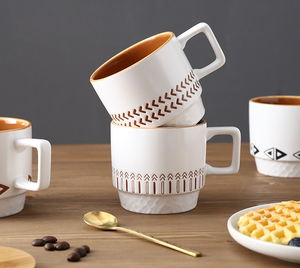 Tasses en porcelaine classiques pour petit-déjeuner d'étudiant, 300 ml, qualité alimentaire, OEM/ODM, emballage personnalisable, réutilisables, pour boissons chaudes/cappuccino, vente en gros - Product Image 5