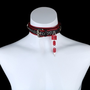 Hot Adjustable Leather BDSM <b>Collar</b> with Lock and Metal Chain Fetish <b>Bondage</b> Accessory for Role Play & Adult Products - Product Image 2