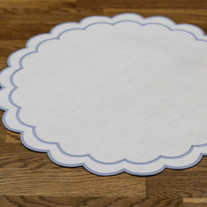 Set de table <span class=keywords><strong>carré</strong></span> en lin <span class=keywords><strong>blanc</strong></span> vintage de style nordique, bord festonné bleu clair, serviette de table, décoration de la maison - Product Image 2