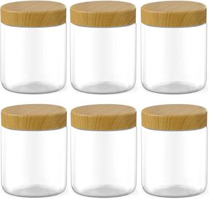 Wholesale 250ml Wide Mouth Transparent PET Plastic Storage <b>Jars</b> Natural Bamboo Screw Lids Kitchen Snack Nuts Spice Body Butter - Product Image 1
